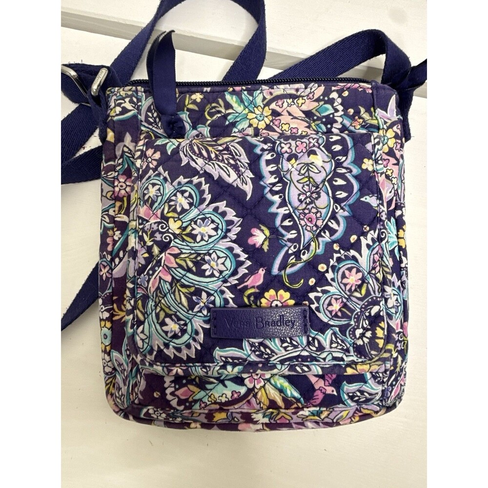 Vera Bradley Quilted Crossbody Bag Floral Paisley Purple Blue Shoulder Purse